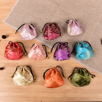 10ШТ Шелковая сумка ручной работы смешанного цвета, женский мини-кошелек для монет, подарочная сумка для ювелирных изделий, маленькая сумка на шнурке, сумка для вышивки.