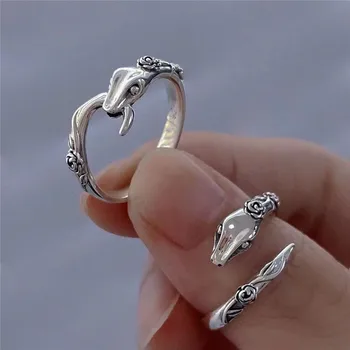 2 шт., маленькое кольцо в виде змеи в виде розы в стиле панк для женщин, винтажное кольцо в форме животных в готическом стиле, открытое регулируемое кольцо на палец, вечерние украшения W491