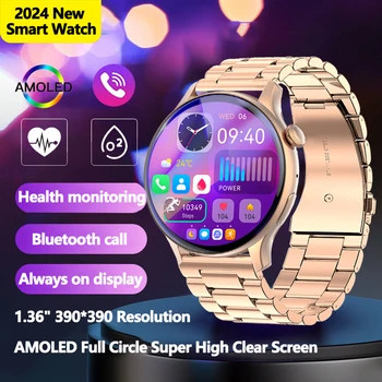 2023 Bluetooth Call Женские смарт-часы AMOLED Full Touch для фитнеса IP68 Водонепроницаемые мужские умные часы Lady Clock + box для Android IOS