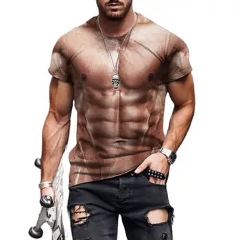 2023 Мужская футболка с 3D принтом Muscle Body, Модная Уличная футболка, Летняя Красивая Мужская Футболка с коротким рукавом, Модная футболка для тела