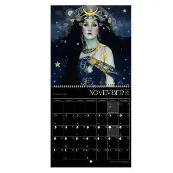 2024 Настенный Календарь Богиня Фазы Луны Настенное Искусство Лунный Календарь Подвесные Астрологические Украшения 2024 Лунный Календарь Для Гостиной