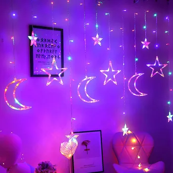 3,5 М Романтический Лунный Звездный Занавес LED Fairy String Lights Рождественская Гирлянда Открытый Сад Праздничная Вечеринка Свадебное Украшение