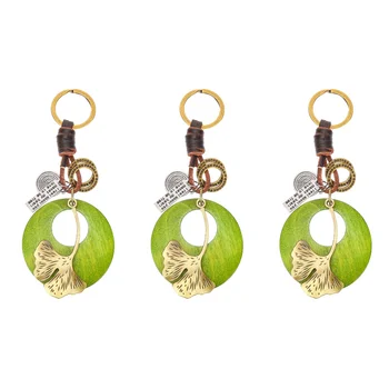 3шт Декоративный брелок для ключей в простом стиле с рисунком листьев Гинкго, Подвеска для ключей, Винтажное украшение для ключей