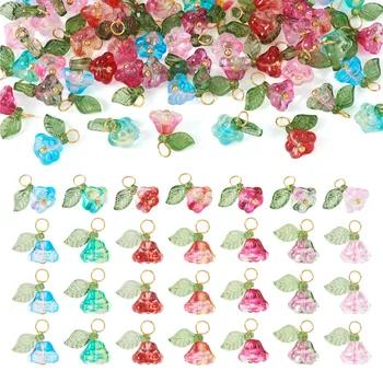56шт Мини-цветочных амулетов из прозрачного стекла и акриловых подвесок в виде цветка-трубы для изготовления ювелирных изделий своими руками