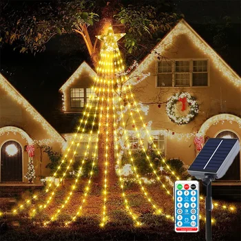 9X3M Открытый Рождественский Солнечный Водопад Сказочные Огни 288 LED Рождественская Звезда Струнный Свет Водонепроницаемый Водопад Дерево Гирлянда Свет