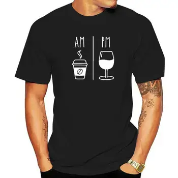 AM Coffee PM Wine забавная Футболка мужская из 100% хлопка Свободная Футболка с графическим рисунком негабаритной уличной одежды винтажная эстетическая футболка мужская одежда