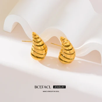 BCEFACL Серьги-капли из нержавеющей стали 316L золотого цвета с резьбой для женщин, модные украшения для ушей для девочек, подарки на день рождения