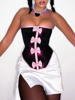Conjunto de falda de 2 piezas con volantes Y2k de malla transparente para mujer conjunto de falda corta con flecos O-negro 1