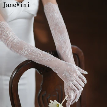 JaneVini Guantes Largos Elegantes, Кружевные Перчатки длиной 60 см, Свадебные Перчатки для новобрачных, Белые На полный палец, Женские Аксессуары для вечеринок