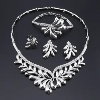 OEOEOS, Посеребренные наборы ювелирных изделий для женщин, ожерелье в форме листьев, Африканские бусы, Набор ювелирных изделий, Женские Свадебные аксессуары