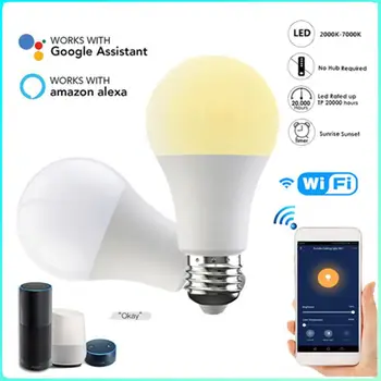 Tuya WiFi E27 B22 Умная лампа с регулируемой яркостью 110/220 В, 15 Вт, светодиодная подсветка, приложение Smart Life, Голосовое управление, Работа с Alexa, Google Home, Алиса