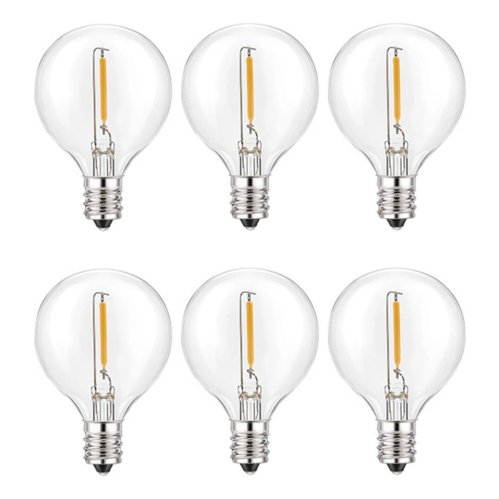 6 шт. сменных светодиодных лампочек G40, небьющиеся светодиодные лампы-глобусы с винтовым основанием E12 для солнечных гирлянд теплого белого цвета