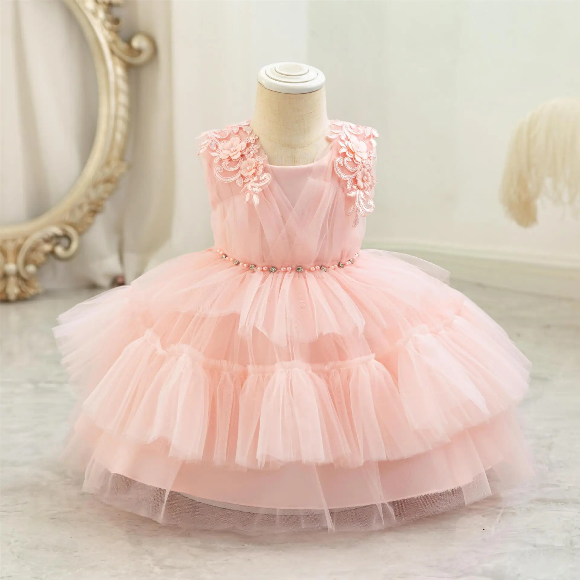 Сетчатое платье принцессы, платье для девочки на первый день рождения, свадебное платье для девочки в цветочек, детское платье для выступления на фортепиано