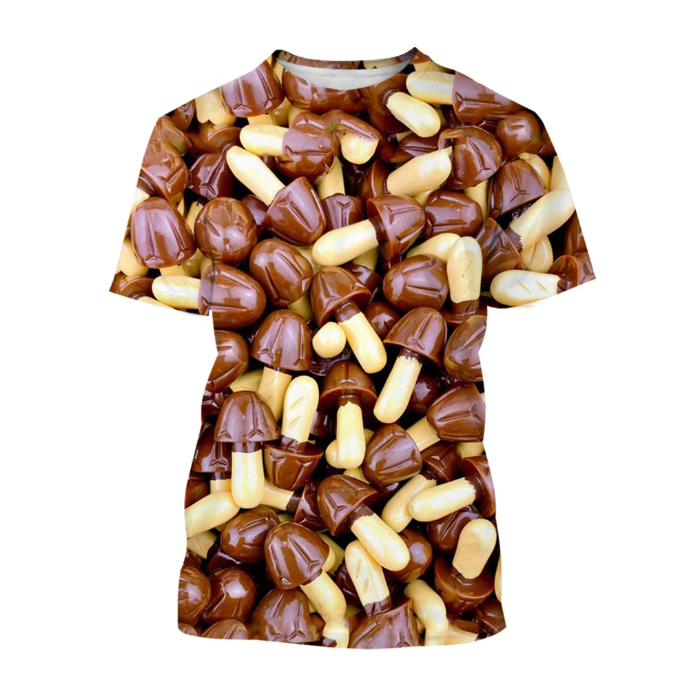 Интересные футболки с изображением сладких конфет, летние модные повседневные футболки унисекс с 3D-принтом, новые 3D забавные милые футболки с круглым вырезом и короткими рукавами