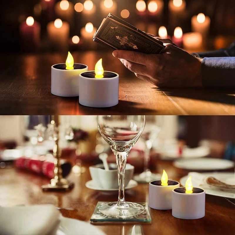 6 шт. Солнечных чайных ламп, перезаряжаемых светодиодных беспламенных свечей Tealight для окна, кемпинга, аварийного домашнего декора