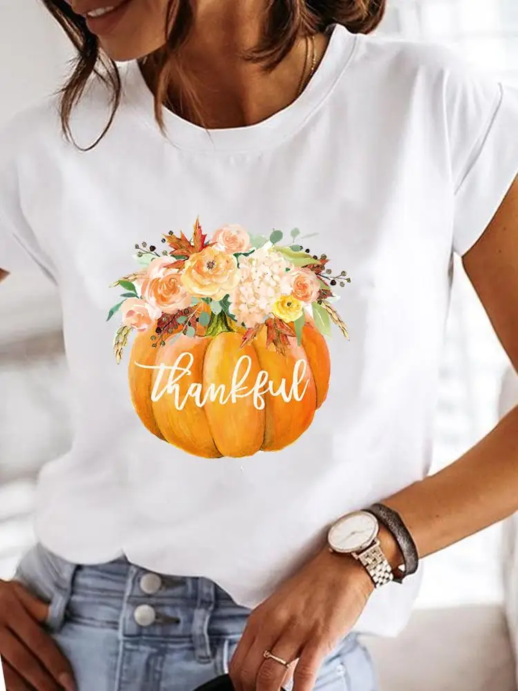 Женская осень, Хэллоуин, День Благодарения, Осень, Винтажная тыква, милая одежда, женские футболки, модные футболки с графическим принтом