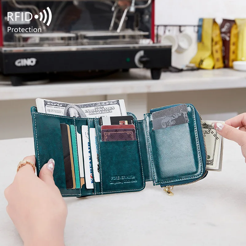 Короткий женский кошелек, многофункциональная противоугонная щетка, складная сумка для карт на молнии, встроенный маленький кошелек большой емкости