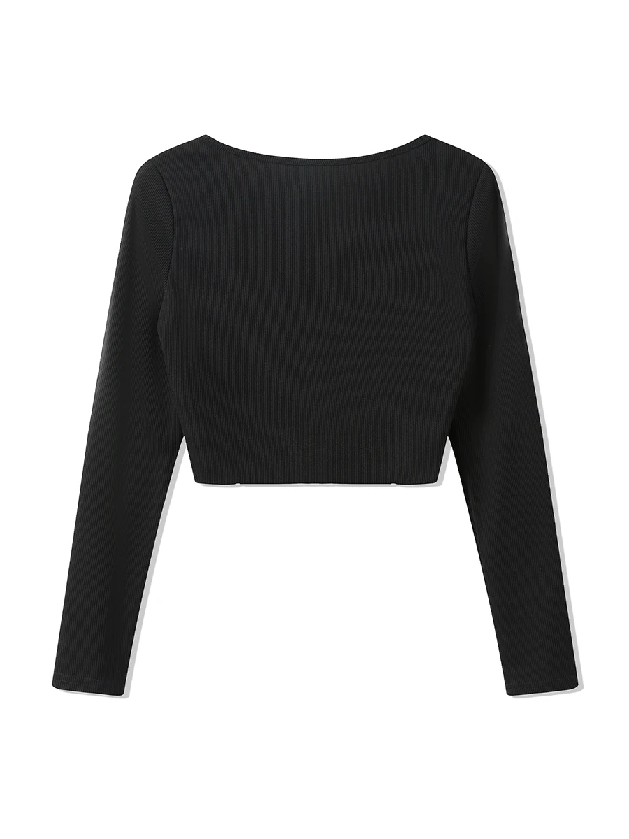 Женская трикотажная рубашка Henley с квадратным вырезом Y2K в рубчик и пуговицами, V-образный вырез, облегающие топы с длинными рукавами, клубная уличная одежда