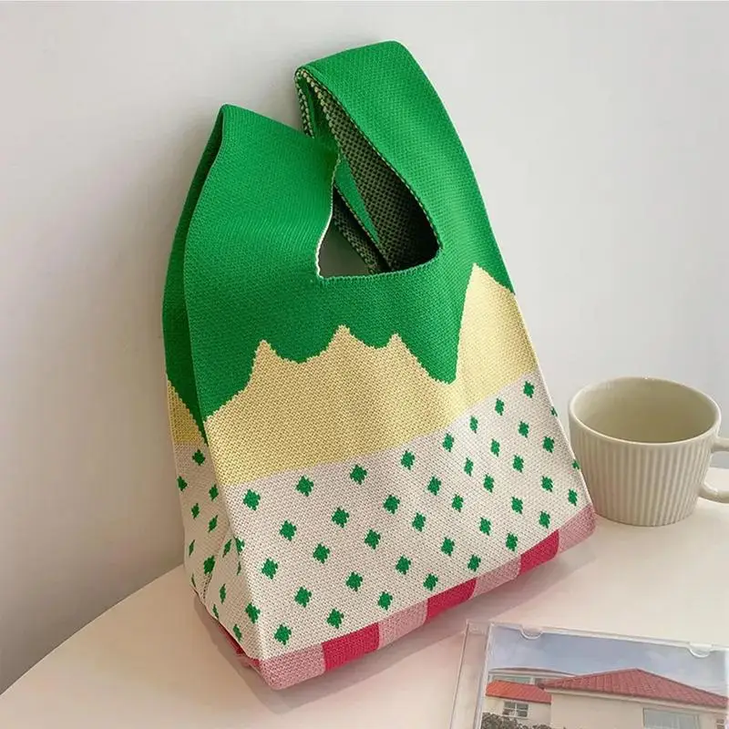 Вязаная сумочка ручной работы, женская сумка на запястье с мини-узлом, повседневная сумка-тоут в японском стиле, студенческая сумка для покупок многоразового использования