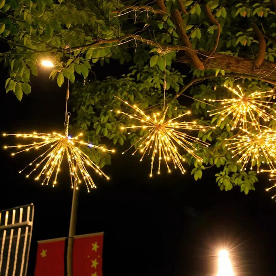 22 ветви 88LED Подвесной фейерверк на дереве, уличный фейерверк Starburst Fairy Light С белыми лампочками-вспышками, медный гирляндный фейерверк