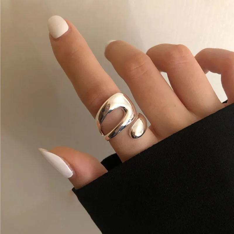 Минималистичные кольца неправильной формы серебристого цвета для женщин, модные Креативные Полые кольца неправильной геометрической формы, открытые кольца, подарки для вечеринок, украшения для Вечеринок