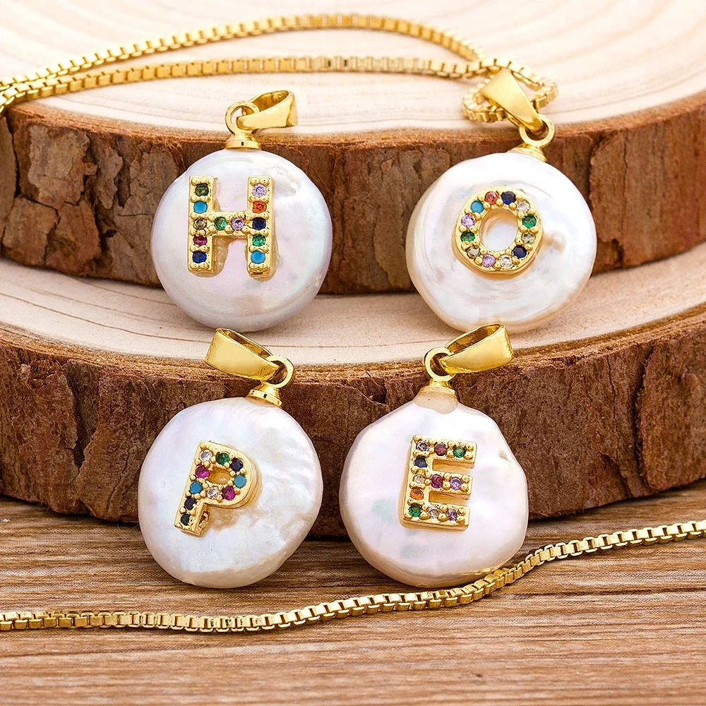 Новая мода начальные буквы алфавита A-Z Натуральный пресноводный жемчуг Кулон Ожерелье Циркон колье Ювелирные изделия подарок для женщин