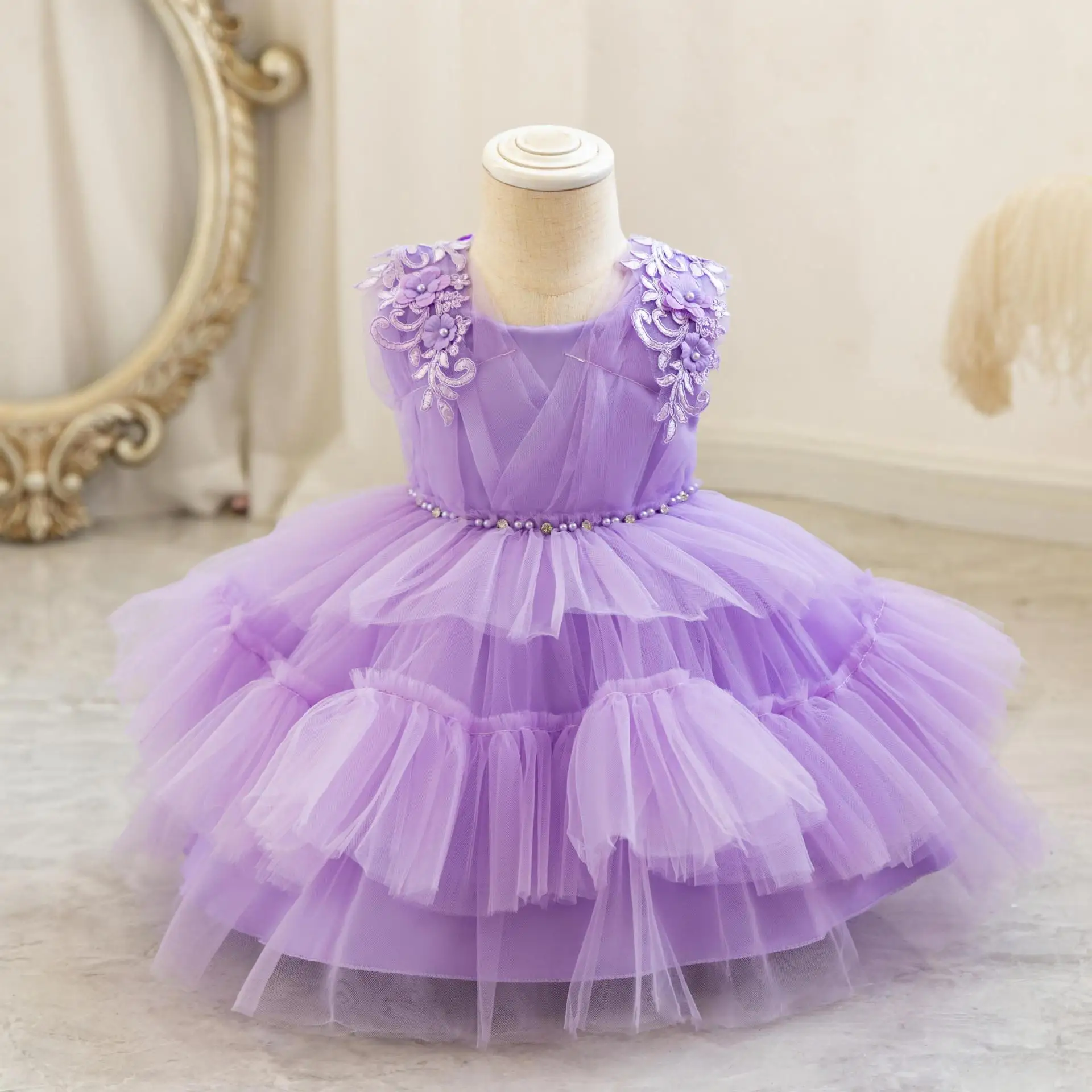 Сетчатое платье принцессы, платье для девочки на первый день рождения, свадебное платье для девочки в цветочек, детское платье для выступления на фортепиано