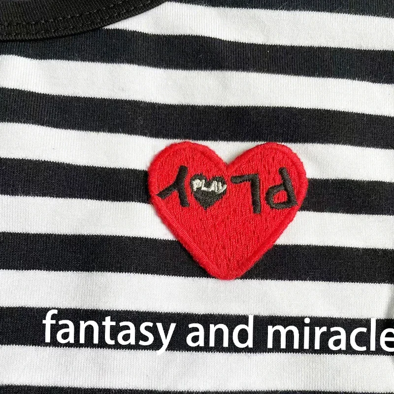 Женская футболка в полоску с длинным рукавом, вышивка буквами в виде сердца, нижняя половина футболки с принтом в виде сердца, хлопковая футболка с круглым вырезом, весенне-осенняя футболка