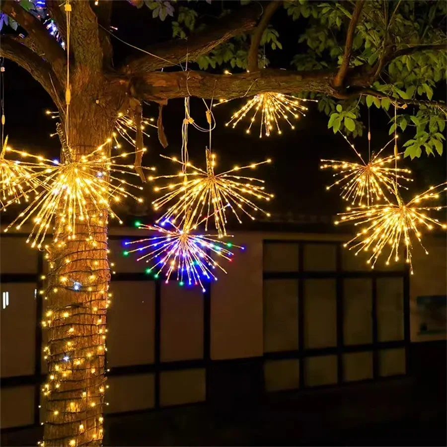 22 ветви 88LED Подвесной фейерверк на дереве, уличный фейерверк Starburst Fairy Light С белыми лампочками-вспышками, медный гирляндный фейерверк