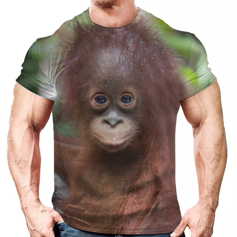 Летняя мужская футболка в стиле хип-хоп с 3D-принтом Gorilla Graphic, забавная одежда с коротким рукавом, топ для пожилых людей с круглым вырезом большого размера