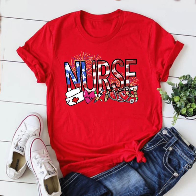 Рубашка Американской медсестры 4 июля Рубашки медсестер Подарок медсестры Школьная Футболка Для медсестер Забавная Рубашка для медсестер Эстетическая Женская одежда M