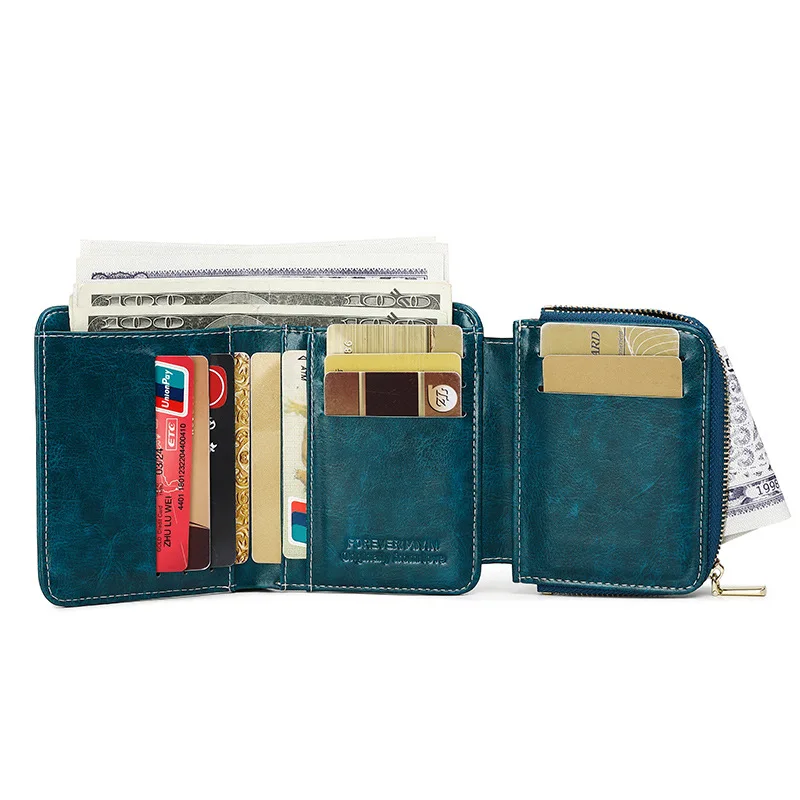 Короткий женский кошелек, многофункциональная противоугонная щетка, складная сумка для карт на молнии, встроенный маленький кошелек большой емкости
