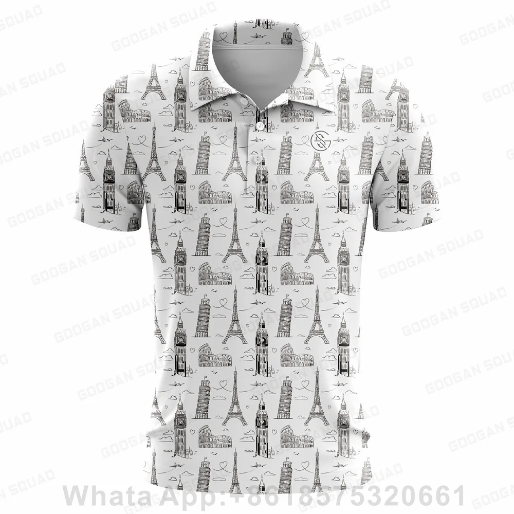 2023 НОВАЯ Мужская рубашка поло, Повседневная Мужская рубашка с коротким рукавом, Рубашка в стиле барокко с золотым цветочным принтом, Летние поло для гольфа, Рубашка для выпускного вечера, Топы
