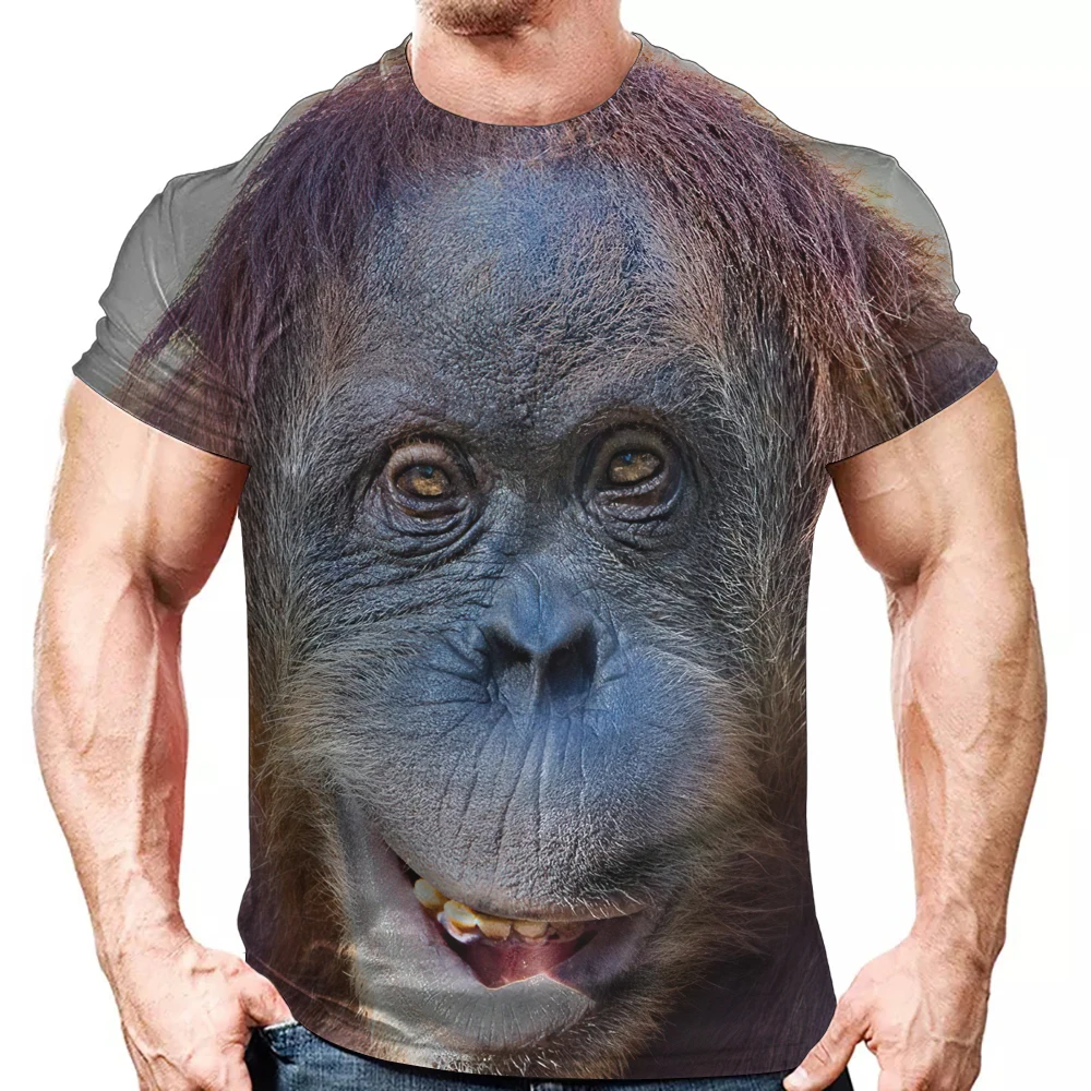Летняя мужская футболка в стиле хип-хоп с 3D-принтом Gorilla Graphic, забавная одежда с коротким рукавом, топ для пожилых людей с круглым вырезом большого размера