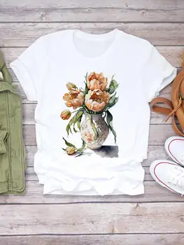 Акварельный цветок, одежда 90-х, модная женская футболка с принтом, футболки с героями мультфильмов, футболка с коротким рукавом, повседневная графическая футболка