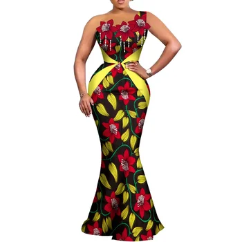 Африканская одежда для женщин Элегантная Свадебная Популярная без бретелек с принтом Анкара Дашики Вечернее платье для выпускного вечера Халаты для дня рождения WY1480