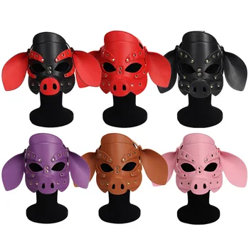 БДСМ-маска на голову свиньи из искусственной кожи, ролевые головные уборы для вечеринок, эротические игрушки для взрослых, секс-игрушки для пар, бандаж, игрушки для флирта, Секс-шоп