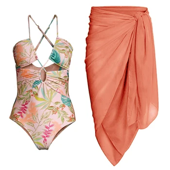 Бикини с цветным принтом, сексуальный купальник с перекрестными подтяжками, мода 2023, нерегулярная однотонная пляжная одежда с ремешком, прикрытая ремешком.