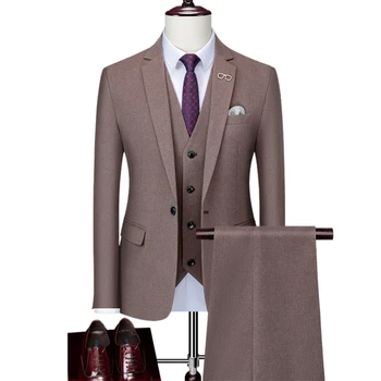 (Блейзер + жилет + брюки) Мужской простой деловой элегантный костюм джентльмена с пуговицами для собеседования, приталенный костюм из 3 предметов