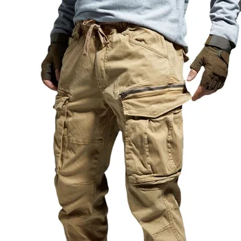 Брюки-карго с несколькими карманами, мужские хлопковые боевые военно-тактические брюки SWAT, мужские Джоггеры на молнии с эластичным поясом, мужские уличные брюки