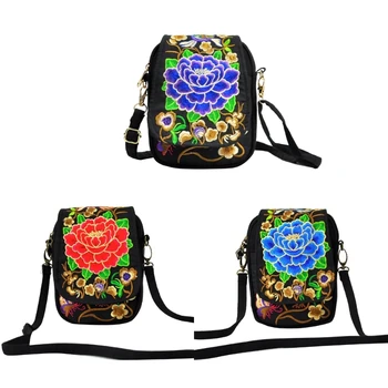 Винтажный вышитый этнический кошелек ручной работы, цветочные дорожные сумки через плечо с цветочным дизайном для женщин