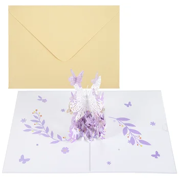 Всплывающая открытка с фиолетовой бабочкой на День рождения, Корзина с бабочками, 3D Поздравительные открытки для женщин, девочек, дочерей, на День матери