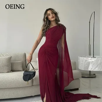 Выпускные платья OEING из красного тюля на одно плечо, шикарные плиссированные вечерние платья длиной до пола, вечернее платье Vestidos De Noche