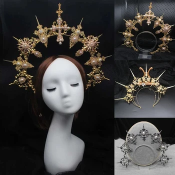 Головной убор в стиле готической Лолиты Virgin Halo Crown Повязка на голову Великолепная Богиня Фея Мэри Аксессуары для тиары в стиле барокко