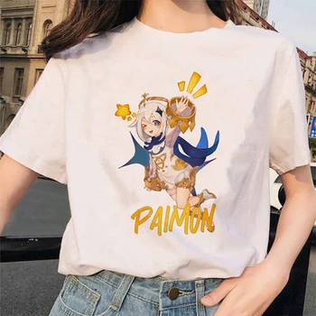 Горячая футболка с принтом аниме Genshin Impact, Модная женская хлопковая футболка оверсайз, уличная одежда Kawaii Girls Harajuku, одежда унисекс
