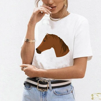 Женская футболка 2022 с модной лошадиной графикой и принтом харадзюку, женские футболки с круглым вырезом и коротким рукавом, повседневная футболка femme