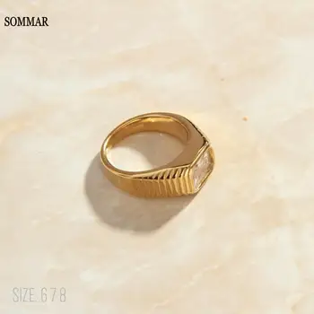 Женские кольца SOMMAR Vintage Love с позолотой, размер 6, 7, 8, 2020, простое и щедрое квадратное кольцо с цирконием, мужское кольцо, элегантное