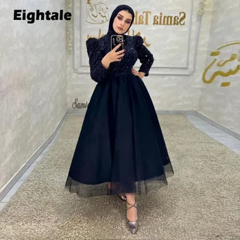 Женское вечернее платье Eightale для свадебной вечеринки с высоким воротом и длинными рукавами, трапециевидное мусульманское платье для выпускного вечера с блестками, robe de soirée femme