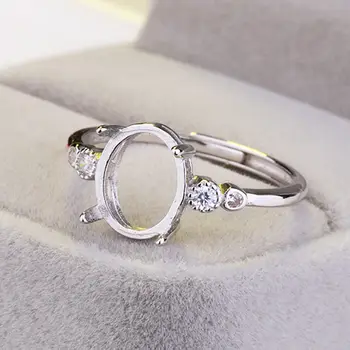 Женское кольцо из стерлингового серебра 925 пробы, кристалл, 8x10 мм, овальный кабошон, полумонтажное обручальное кольцо, янтарь, бирюза, Янтарная оправа
