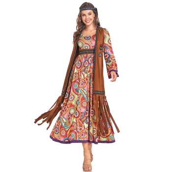 Женское платье Peace Love в стиле хиппи для вечеринок 60-х 70-х, сценический костюм хиппи на Хэллоуин, индийские кисточки, выступление хиппи